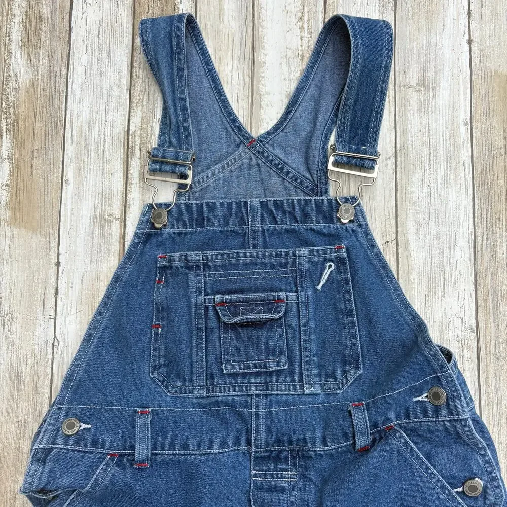 VTG‎ Montana Blues Kids Bib Overalls Shorts Sz L Blue Denim Carpenter Casual